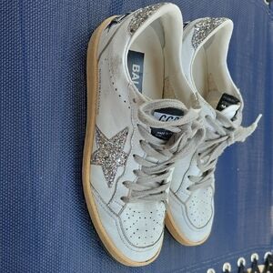 Golden Goose White and Silver Sneakers